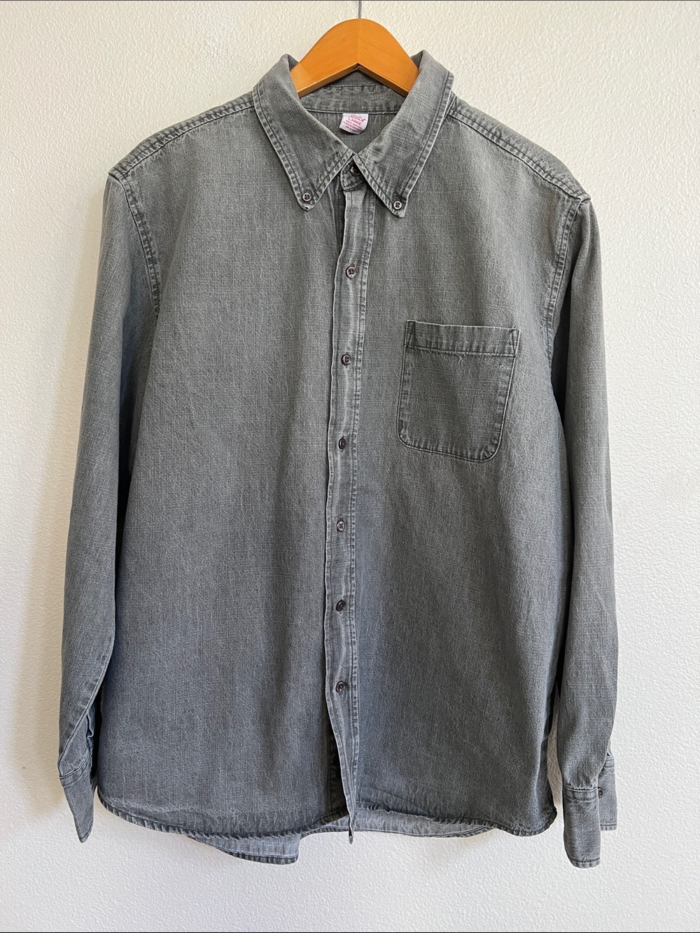 OPEN TRAILS Vintage Denim Button-Down L-Sleeve Men's Shirt Distressed Gray L